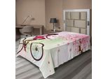 Abakuhaus Lenzuolo Femminile, Ragazza In Bicicletta, Tra I Ciliegi In Fiore, Natura Primaverile In Fiore, Lenzuolo Morbido E Confortevole Per Un Letto Decorativo 1 Pezzo 260 Cm X 168 Cm, Verde Rosa