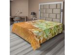 Abakuhaus Lenzuolo Grunge, Fiori E Foglie, Pittura Vintage Su Sfondo Sfocato, Stampa Artistica Floreale, Lenzuolo Morbido E Confortevole Per Un Letto Decorativo, 1 Pezzo, 244 Cm X 205 Cm, Verde Senape