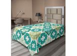 Abakuhaus Lenzuolo Marocchino, Motivo Geometrico Diagonale Con Triangoli Color Mattone, Lenzuolo Morbido E Confortevole Per Un Letto Decorativo, 1 Pezzo 260 Cm X 168 Cm, Verde Acqua Bianco
