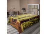 Abakuhaus Lenzuolo Da Letto Bosco, Tavolo Da Picnic Nel Bosco Fogliame Verde Natura Tema Estate E Inverno Tema, Morbido E Confortevole Lenzuolo Superiore Per Un Letto Decorativo 1 Pezzo 190 Cm X 100 Cm, Verde Marrone