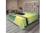 Abakuhaus Lenzuolo Naturale, Solo Con Riflessi Nell'acqua, Silhouette Di Gabbiani, Paesaggio Naturale, Lenzuolo Morbido E Confortevole Per Un Letto Decorativo, 1 Pezzo, 260 Cm X 228 Cm, Giallo Verde