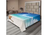 Abakuhaus Lenzuolo Con Conchiglie, Conchiglie E Perle Sulla Sabbia Spiaggia Tropicale Nuvole Vista Sulla Costa Motivo Digitale, Lenzuolo Morbido E Confortevole Per Un Letto Decorativo 1 Pezzo 275 Cm X 260 Cm, Turchese Crema