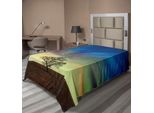 Abakuhaus Lenzuolo Con Albero, Unico Albero Sotto Un Cielo Colorato E Surreale, Arte Primaverile, Lenzuolo Morbido E Confortevole Per Un Letto Decorativo, 1 Pezzo, 260 Cm X 168 Cm, Marrone E Blu