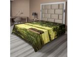 Abakuhaus Lenzuolo Da Letto, Panchina Di Legno Sotto Un Grande Albero Ombroso Nel Parco Nazionale, Paesaggio Fresco E Tranquillo, Lenzuolo Morbido E Confortevole Per Un Letto Decorativo, 1 Pezzo, 260 Cm X 228 Cm, Verde Marrone