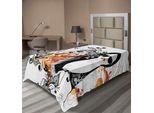 Abakuhaus Lenzuolo Femminile, Party Girl Glasses Con Fiori Decorativo Motivo Sfondo Immagine, Morbido E Confortevole Lenzuolo Superiore Per Un Letto Decorativo 1 Pezzo 260 Cm X 168 Cm, Arancione Nero