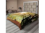 Abakuhaus Lenzuolo Da Letto Bosco, Panorama Autunnale In Un Bosco Con Foglie Dai Colori Sbiaditi Immagine Autunnale Dell'europa Settentrionale, Lenzuolo Superiore Morbido E Confortevole Per Un Letto Decorativo 1 Pezzo 266 Cm X 260 Cm, Arancione Verde