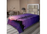 Abakuhaus Lenzuolo Da Letto, Quercia Tramonto Neve Campo Inverno Natura Paesaggio Natura Selvaggia Stampa, Morbido E Confortevole Lenzuolo Superiore Per Un Letto Decorativo 1 Pezzo 260 Cm X 168 Cm, Nero Viola