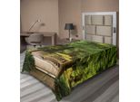 Abakuhaus Lenzuolo Giapponese, Ponte Di Legno Sopra Uno Stagno Nel Giardino, Tranquillità All'ombra Dell'albero, Tranquillità Nella Natura, Lenzuolo Morbido E Confortevole Per Un Letto Decorativo, 1 Pezzo, 190 Cm X 100 Cm, Verde Marrone