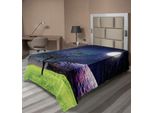 Abakuhaus Lenzuolo Con Albero, Luna Illuminata, Albero, Luna Piena, Galassia, Erba, Illustrazione Creativa E Fantasiosa, Lenzuolo Morbido E Confortevole Per Un Letto Decorativo, 1 Pezzo, 260 Cm X 168 Cm, Verde E Blu Navy