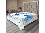 Abakuhaus Lenzuolo Grunge, Mappamondo Con Schizzi Di Inchiostro, Colori Spruzzati Su Tutti I Continenti Del Mondo, Lenzuolo Morbido E Confortevole Per Un Letto Decorativo, 1 Pezzo, 266 Cm X 260 Cm, Blu E Bianco