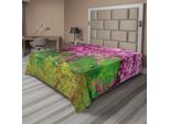 Abakuhaus Lenzuolo Giapponese, Sakura Flowers Alberi In Primavera Giardino Paesaggio Motivo Floreale Rosa, Lenzuolo Morbido E Confortevole Per Un Letto Decorativo 1 Pezzo 275 Cm X 260 Cm, Rosa E Verde