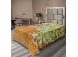Abakuhaus Lenzuolo Grunge, Fiori E Foglie, Pittura Vintage Su Sfondo Sfocato, Stampa Artistica Floreale, Lenzuolo Morbido E Confortevole Per Un Letto Decorativo, 1 Pezzo, 260 Cm X 168 Cm, Verde Senape