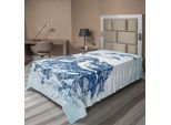 Abakuhaus Lenzuolo Seagulls, Gabbiani In Volo Sopra La Costa Rocciosa E Le Onde Che Si Infrangono, Disegno Stilizzato, Lenzuolo Morbido E Confortevole Per Un Letto Decorativo, 1 Pezzo, 190 Cm X 100 Cm, Blu Bianco Navy