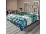 Abakuhaus Lenzuolo Yellowstone, Nebbia Sul Fiume Yellowstone Alberi Alpini Dalla Riva Wilderness Waterscape Immagine, Morbido E Confortevole Lenzuolo Superiore Per Un Letto Decorativo 1 Pezzo 275 Cm X 260 Cm, Verde Blu