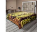 Abakuhaus Lenzuolo Da Letto Bosco, Tavolo Da Picnic Nel Bosco, Fogliame, Vegetazione, Tema Natura, Tema Estate E Inverno, Lenzuolo Morbido E Confortevole Per Un Letto Decorativo, 1 Pezzo, 244 Cm X 205 Cm, Verde Marrone
