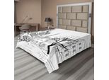 Abakuhaus Vista Della Città Lenzuolo, Parigi Strada Con Case, Edifici E Alberi Su Vicolo Torre Eiffel Sullo Sfondo, Morbido E Confortevole Lenzuolo Superiore Per Un Letto Decorativo 1 Pezzo 244 Cm X 205 Cm, Bianco Nero