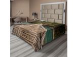 Abakuhaus Lenzuolo Paesaggio, Vecchio Ponte Di Legno Sul Fiume Belaya Berel E Foresta Sempreverde Nel Kazakistan Orientale, Lenzuolo Morbido E Confortevole Per Un Letto Decorativo 1 Pezzo 260 Cm X 228 Cm, Marrone Verde