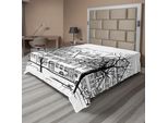 Abakuhaus Panorama Urbano Lenzuolo, Stagione Autunnale Panorama Urbano Città Europea Strade Illustrazione Disegnata A Mano, Morbido E Confortevole Lenzuolo Superiore Per Un Letto Decorativo 1 Pezzo 260 Cm X 228 Cm, Bianco Nero
