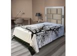 Abakuhaus Lenzuolo Con Motivo Albero, Silhouette Di Una Panchina E Un Albero Contro Il Pallido Cielo Serale In Un Paesaggio Naturale Invernale, Morbido E Confortevole Lenzuolo Superiore Per Un Letto Decorativo 1 Pezzo 260 Cm X 168 Cm, Marrone Blu