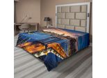 Abakuhaus Lenzuolo Con Stampa Paesaggio, Tramonto Sulla Città Americana Sopra Manhattan E Il Ponte Di Brooklyn, Lenzuolo Morbido E Confortevole Per Un Letto Decorativo, 1 Pezzo, 244 Cm X 205 Cm, Multicolore