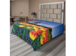 Abakuhaus Lenzuolo Paesaggio, Tulip Blooms Con Classico Mulino A Vento Olandese Paesaggio Primaverile Immagine, Morbido E Confortevole Lenzuolo Superiore Per Un Letto Decorativo 1 Pezzo 244 Cm X 205 Cm, Giallo / Blu