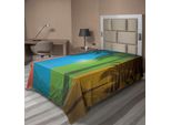 Abakuhaus Lenzuolo Grunge, Silhouette Di Palme Su Strisce Verticali Colorate Sunbeams Arte Tropicale Boho, Lenzuolo Morbido E Confortevole Per Un Letto Decorativo 1 Pezzo 260 Cm X 168 Cm, Blu Rosso