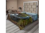 Abakuhaus Lenzuolo Con Paesaggio, Cascata Paesaggio Al Tramonto Islandese Tema Naturale, Morbido E Confortevole Lenzuolo Superiore Per Un Letto Decorativo 1 Pezzo 266 Cm X 260 Cm, Multicolore