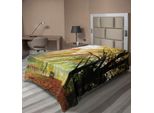 Abakuhaus Lenzuolo Da Letto Bosco, Panorama Autunnale In Un Bosco Con Foglie Dai Colori Sbiaditi Immagine Autunnale Dell'europa Settentrionale, Lenzuolo Superiore Morbido E Confortevole Per Un Letto Decorativo 1 Pezzo 260 Cm X 168 Cm, Arancione Verde