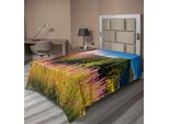 Abakuhaus Lenzuolo Con Paesaggio, Paesaggio Montano Con Fiori, Alberi Alpini E Bosco All'alba, Lenzuolo Morbido E Confortevole Per Un Letto Decorativo, 1 Pezzo, 260 Cm X 168 Cm, Verde Rosa