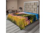 Abakuhaus Lenzuolo Con Paesaggio, Paesaggio Montano Con Fiori, Alberi Alpini E Bosco All'alba, Lenzuolo Morbido E Confortevole Per Un Letto Decorativo 1 Pezzo 275 Cm X 260 Cm, Verde Rosa