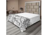 Abakuhaus Vista Della Città Lenzuolo, Disegno Tipo Tetti Vista Città Zona Residenziale Stile Di Vita Urbano, Morbido E Confortevole Lenzuolo Superiore Per Un Letto Decorativo 1 Pezzo 275 Cm X 260 Cm, Bianco Nero