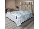 Abakuhaus Lenzuolo Natalizio, Neve, Uccellino Nel Parco In Una Fredda Giornata Invernale, Lanterne, Morbido E Confortevole Lenzuolo Superiore Per Un Letto Decorativo, 1 Pezzo, 260 Cm X 228 Cm, Blu E Bianco