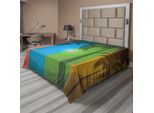 Abakuhaus Lenzuolo Grunge, Silhouette Di Palme Su Strisce Verticali Colorate Sunbeams Arte Tropicale Boho, Lenzuolo Morbido E Confortevole Per Un Letto Decorativo 1 Pezzo 275 Cm X 260 Cm, Blu Rosso