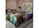 Abakuhaus Lenzuolo Paesaggistico, Brooklyn Bridge Pedestrian Walkway Before Sunrise American Landmark Image, Morbido E Confortevole Lenzuolo Superiore Per Un Letto Decorativo 1 Pezzo 190 Cm X 100 Cm, Viola
