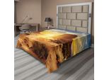 Abakuhaus Lenzuolo Americano, Us Monument Valley Le Tre Sorelle Canyon Arbusti Sabbia Tramonto Paesaggio Stampa, Morbido E Confortevole Lenzuolo Superiore Per Un Letto Decorativo 1 Pezzo 275 Cm X 260 Cm, Giallo Marrone