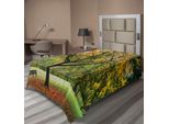Abakuhaus Lenzuolo Con Motivo Alberi, Terza Stagione Dell'anno Nel Parco Foglie Morte Autunno Inverno Immagine Stagionale, Lenzuolo Morbido E Confortevole Per Un Letto Decorativo 1 Pezzo 260 Cm X 168 Cm, Verde Giallo