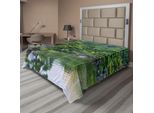 Abakuhaus Lenzuolo Giapponese, Paesaggio Fluviale Con Alberi In Fiore, Pietre E Silenzio Nel Giardino Della Bellezza, Lenzuolo Morbido E Confortevole Per Un Letto Decorativo, 1 Pezzo, 275 Cm X 260 Cm, Verde