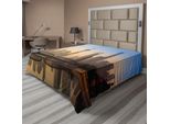 Abakuhaus Lenzuolo Paesaggistico, Skyline Di Shanghai All'alba, Ponti Storici Di Waibaidu, Cina. Lenzuolo Superiore Morbido E Confortevole Per Un Letto Decorativo. 1 Pezzo, 244 Cm X 205 Cm, Marrone E Blu.