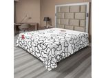 Abakuhaus Lenzuolo Bianco E Nero, Illustrazione Con Cuori, Tema Amore, Sposa, Matrimonio, Lenzuolo Morbido E Confortevole Per Un Letto Decorativo, 1 Pezzo, 244 Cm X 205 Cm, Bianco, Nero, Rosso