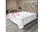 Abakuhaus Lenzuolo Giapponese, Motivo A Spirale Vintage Con Foglie Di Magnolia, Lenzuolo Morbido E Confortevole Per Un Letto Decorativo, 1 Pezzo, 266 Cm X 260 Cm, Bianco E Rosso
