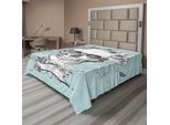 Abakuhaus Lenzuolo Grunge, Teschi E Fiori Giorno Dei Morti Festa Tradizionale Messicana Arte Simbolica, Lenzuolo Morbido E Confortevole Per Un Letto Decorativo 1 Pezzo 275 Cm X 260 Cm, Turchese Bianco