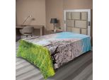 Abakuhaus Lenzuolo Con Fiori, Paesaggio Primaverile Giapponese, Erba Selvatica, Fiori Di Ciliegio Rosa, Panorama, Lenzuolo Morbido E Confortevole Per Un Letto Decorativo, 1 Pezzo, 190 Cm X 100 Cm, Verde Acquamarina Rosa