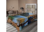 Abakuhaus Lenzuolo Con Motivo Alberi, Stagione Autunnale Tra Lago E Montagna Tema Naturale Asiatico Alberi Autunnali Nella Natura Selvaggia, Lenzuolo Morbido E Confortevole Per Un Letto Decorativo 1 Pezzo 260 Cm X 168 Cm, Arancione Verde
