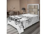 Abakuhaus Sketch Lenzuolo, Vecchia Scena Di Strada Carro Cavallo Anni Venti Tema Storico, Morbido E Confortevole Lenzuolo Superiore Per Un Letto Decorativo 1 Pezzo 260 Cm X 168 Cm, Bianco Nero