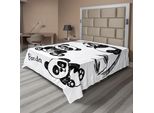 Abakuhaus Lenzuolo Panda, Diverse Pose Del Simpatico Panda Con Ramo Di Bambù, Stampa Per Bambini, Lenzuolo Morbido E Confortevole Per Un Letto Decorativo, 1 Pezzo, 266 Cm X 260 Cm, Bianco E Nero