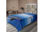 Abakuhaus Lenzuolo Con Motivi Marini, Delfini Che Saltano In Un Mare Cristallino Tra Soffici Nuvole Nel Cielo Blu, Morbido E Confortevole Lenzuolo Superiore Per Un Letto Decorativo 1 Pezzo 260 Cm X 168 Cm, Blu E Bianco