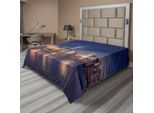 Abakuhaus Vista Della Città Lenzuolo, New York Manhattan Tramonto Vista Immagine Con Riflesso Dello Skyline Sul Fiume, Morbido E Confortevole Lenzuolo Superiore Per Un Letto Decorativo 1 Pezzo 275 Cm X 260 Cm, Multicolore