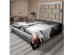 Abakuhaus Lenzuolo Per Letto, Romantica Torre Eiffel Famosa In Una Giornata Nuvolosa E Stampa Di Veicolo Rosso, Lenzuolo Morbido E Confortevole Per Un Letto Decorativo 1 Pezzo 244 Cm X 205 Cm, Grigio Rosso