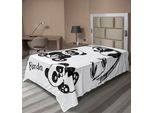Abakuhaus Lenzuolo Panda, Diverse Pose Del Simpatico Panda Con Ramoscello Di Bambù, Stampa Per Bambini, Lenzuolo Morbido E Confortevole Per Un Letto Decorativo, 1 Pezzo, 260 Cm X 168 Cm, Bianco E Nero