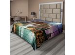 Abakuhaus Lenzuolo Paesaggistico, Brooklyn Bridge Pedestrian Walkway Before Sunrise American Landmark Image, Morbido E Confortevole Lenzuolo Superiore Per Un Letto Decorativo 1 Pezzo 260 Cm X 228 Cm, Viola